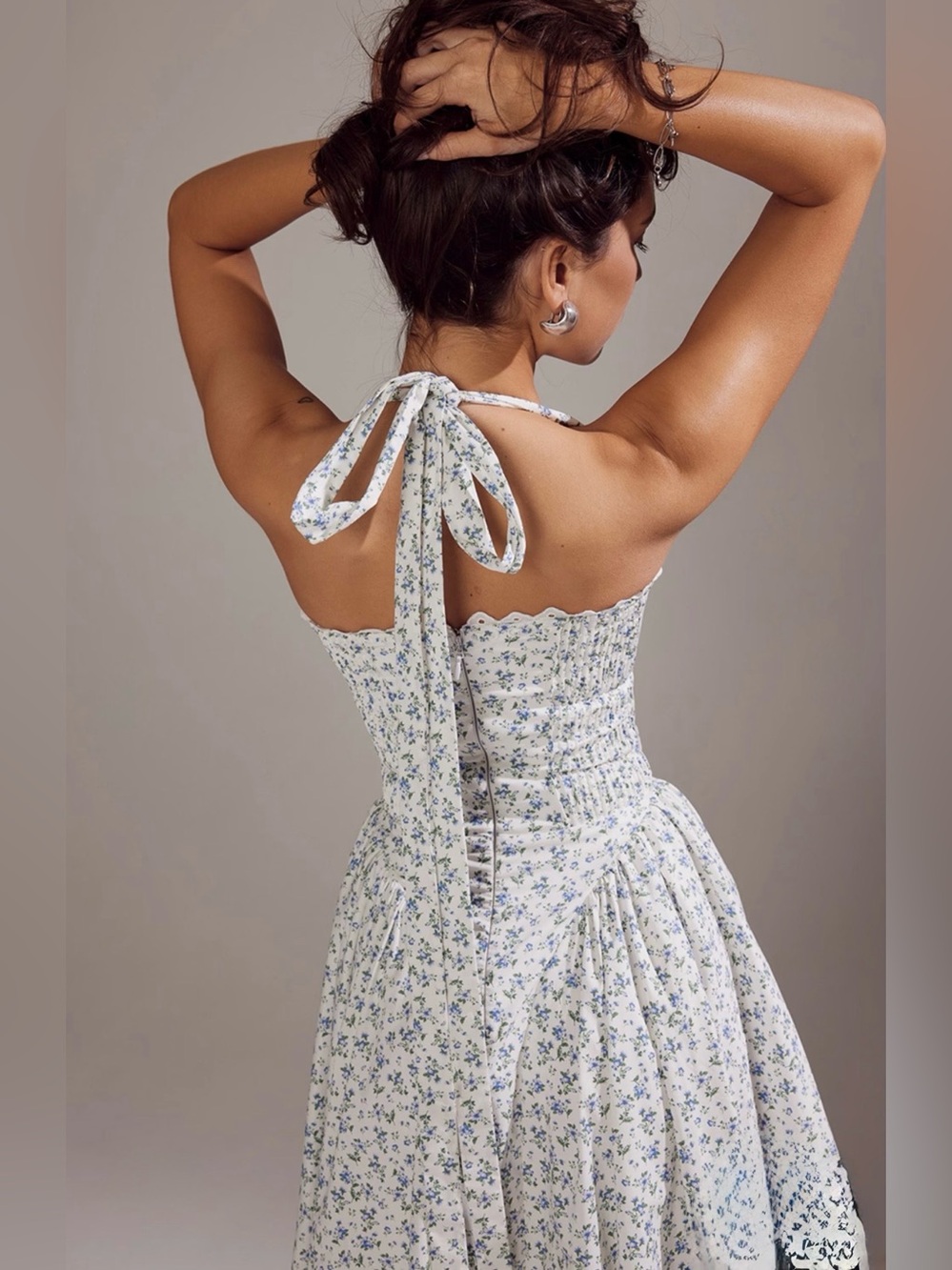 House of CB Adabella white bluebell print cotton halter sundress - Picture 5 of 16